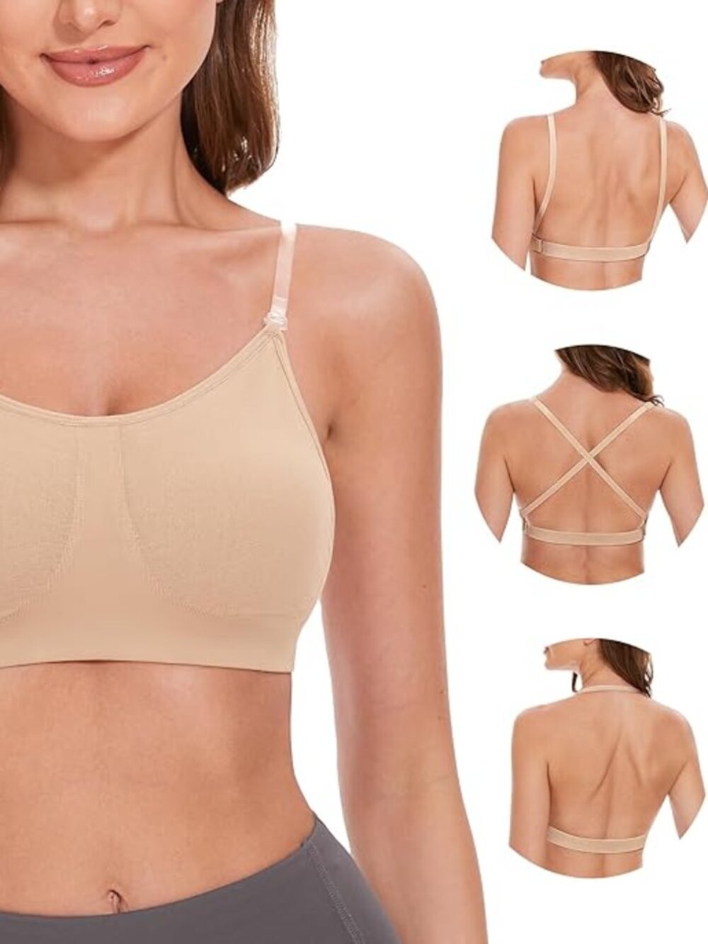 Clear Strap Nude Dance Bra Wireless Invisible Low Back Unpadded Bra with Convert